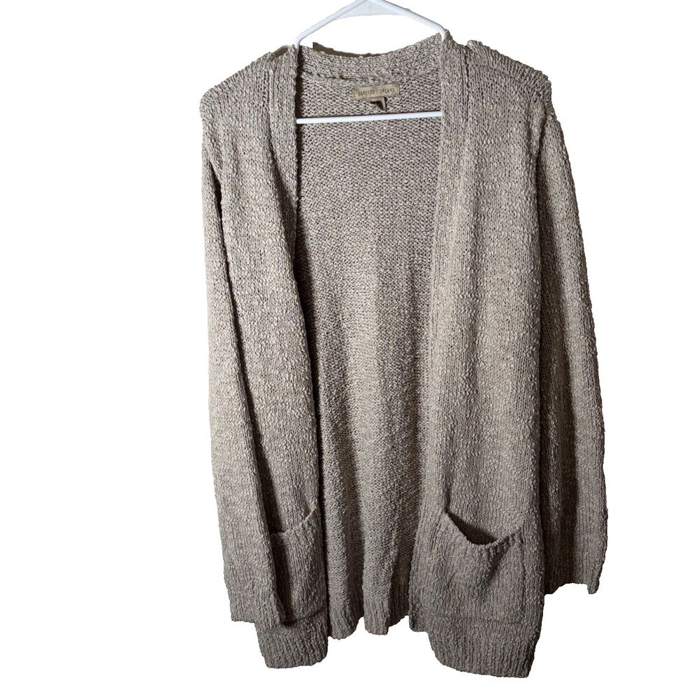 Barefoot Dreams Cardigan Sweater Women's 1X Beige Knit Chunky Pocket Casual
